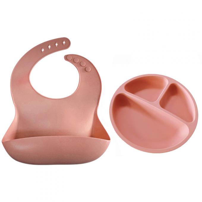 저녁식사를 위한 아기 앞치마의 가슴부분과 주문 제작된 아기 공급 세트 Bpa 자유롭 실리콘 아기 접시