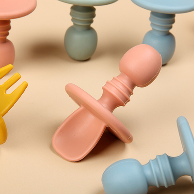 Matched Color 100% Silicone Fork And Spoon Set BPA Free 2pcs