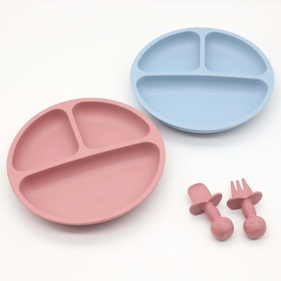 Children Non Slip Safety Rubber Silicone Divided Plate With Suction