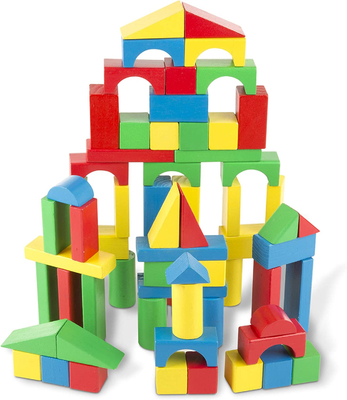 100 Blocks In 4 Colors And 9 Shapes Wooden Building Blocks Set For Baby Education