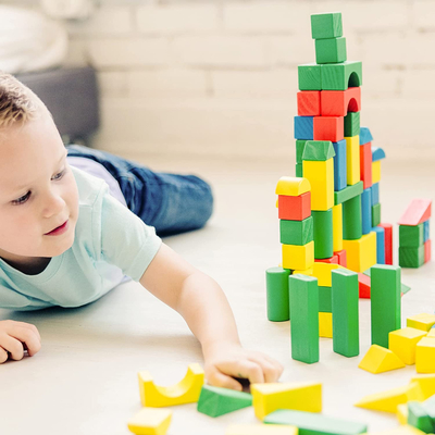 100 Blocks In 4 Colors And 9 Shapes Wooden Building Blocks Set For Baby Education