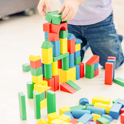 100 Blocks In 4 Colors And 9 Shapes Wooden Building Blocks Set For Baby Education