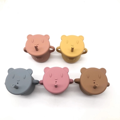 2023 New Design BPA Free Baby Bear Shaped Cute Baby Training silicone straw cup toddler