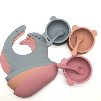 10 Pack Silicone Baby Feeding Set Toddlers Led Weaning Supplies with Suction Bowl