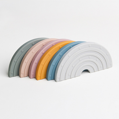 Custom BPA Free Baby Silicone Rainbow Teether Toys 9.2*4.5*0.7cm