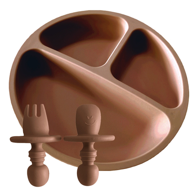 Non Slip Toddlers Silicone Divided Plate BPA Free Silicone Grip Dish With Spoon