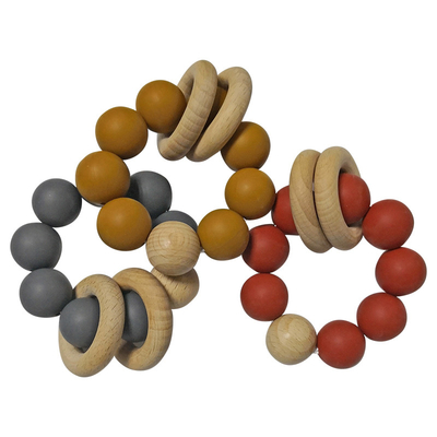 Custom Silicone Beads Teether 9*7.5*4cm With 2 Wooden Bracelet