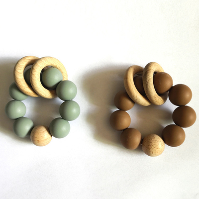 Custom Silicone Beads Teether 9*7.5*4cm With 2 Wooden Bracelet