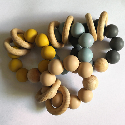Custom Silicone Beads Teether 9*7.5*4cm With 2 Wooden Bracelet