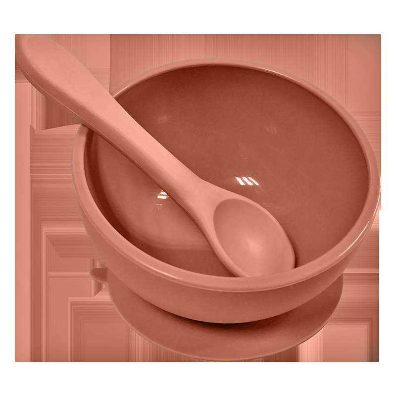 Tableware PVC Free Silicone Suction Bowl 7.5cm Height And Weaning Spoon