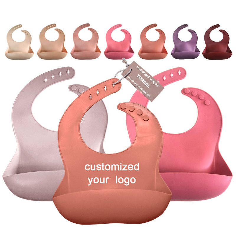 29x23cm Washable Phthalate Free Soft Silicone Baby Bib With Catch Pocket